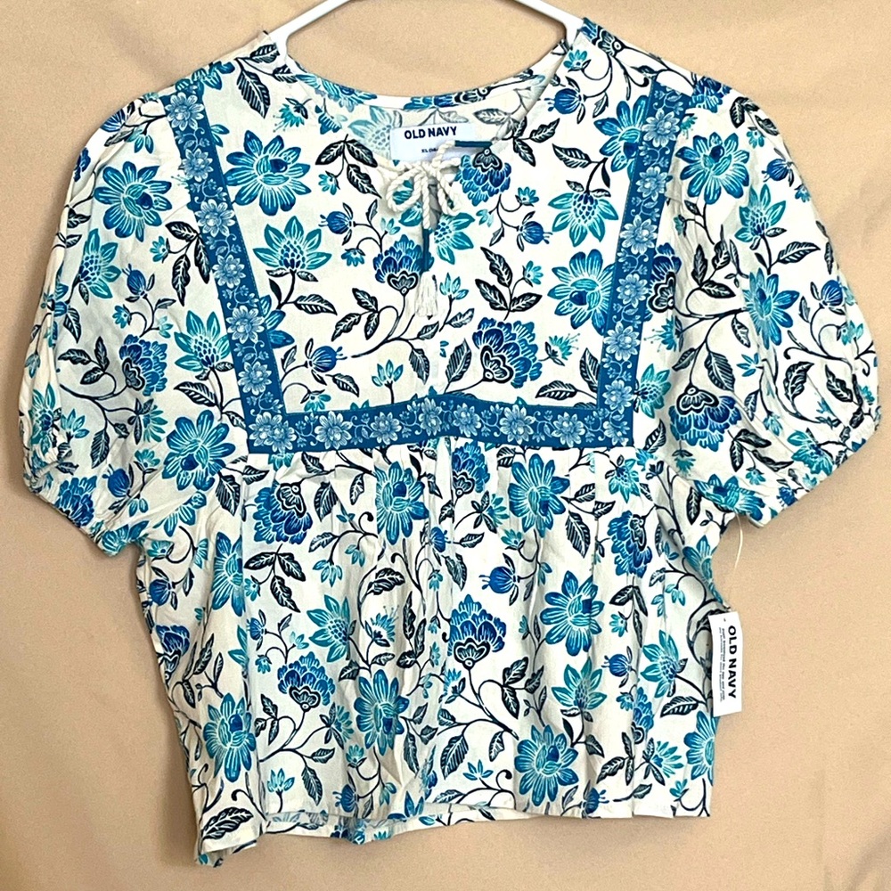 Girls Puff-Sleeve Floral-Print Top